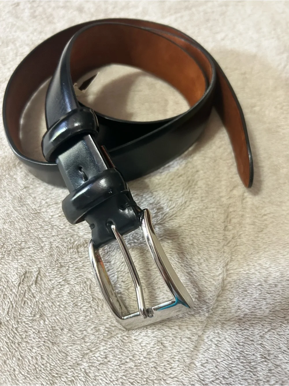 Cole Haan Black Leather Dress Belt Brown Interior Silver Buckle A1938 EUC Sz 36
